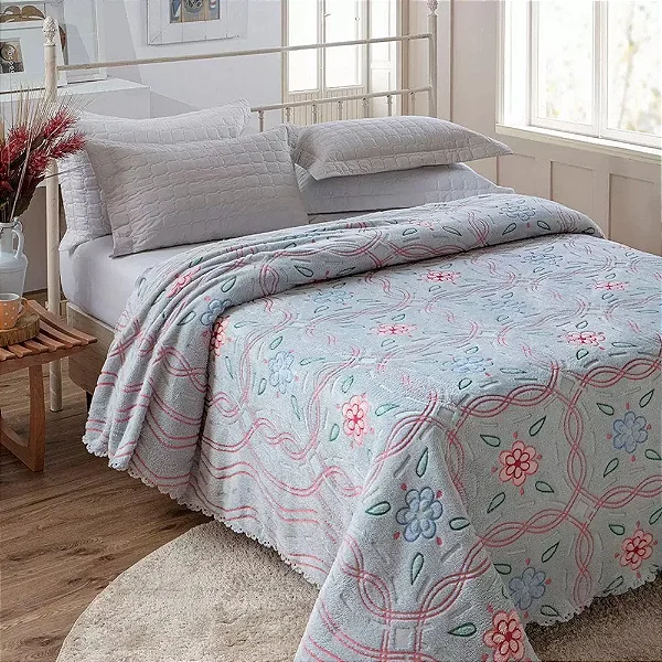 COLCHA JOL AVELUDADA ACONCHEGO 220X240 AZ/CD CASAL