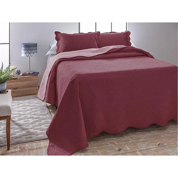 KIT COLCHA JOL ULTRASONIC DYURI 160X240 VINHO ROSE SOLTEIRO 2PÇS