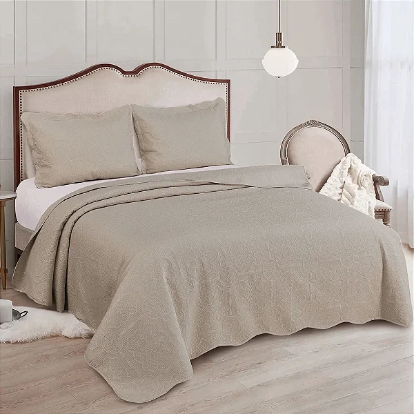 KIT COLCHA CAM MARROCOS KING 280X260 BEGE 3PÇS