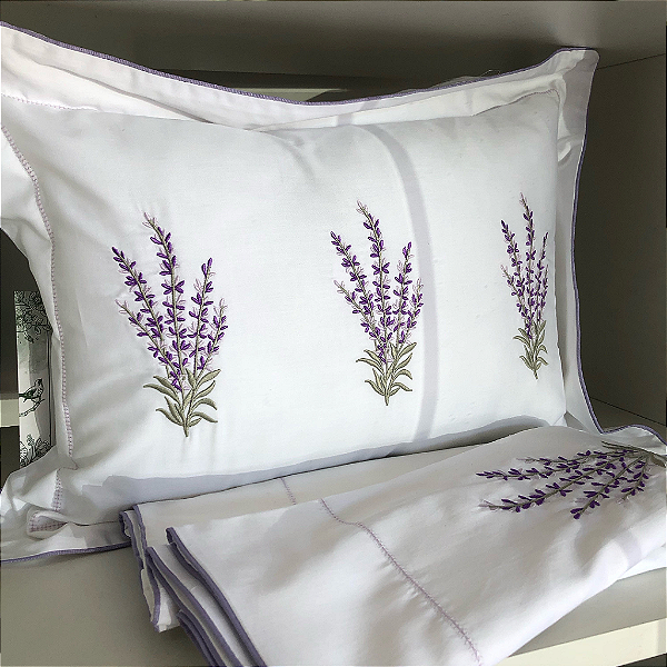 Kit Fronha e Almofada Marken Fassi Lavanda Branco/Lilás