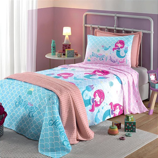 Jogo de Cama Dohler Kids Priori Estampado 3 peças Mini Mermai