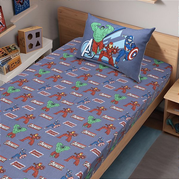 Jogo de Cama Portallar Disney Solteiro Estampado 2 peças Avengers Capitão América Azul