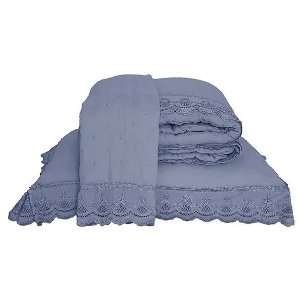 Kit Colcha Niazitex Percal Soft 300 Rendada King Azul
