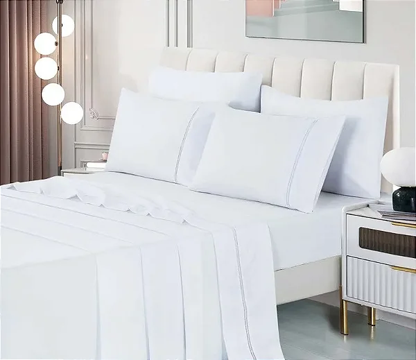 Jogo de Cama Niazitex Percal Soft 300 Glamour Queen Branco 4 Peças
