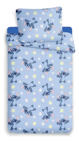 Jogo de Cama Jolitex Toque de Seda Disney Stitch Solteiro Azul 2 Peças