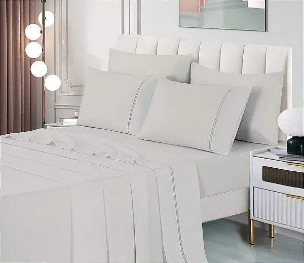 Jogo de Cama Niazitex Percal Soft 300 Glamour Solteiro Cinza Claro