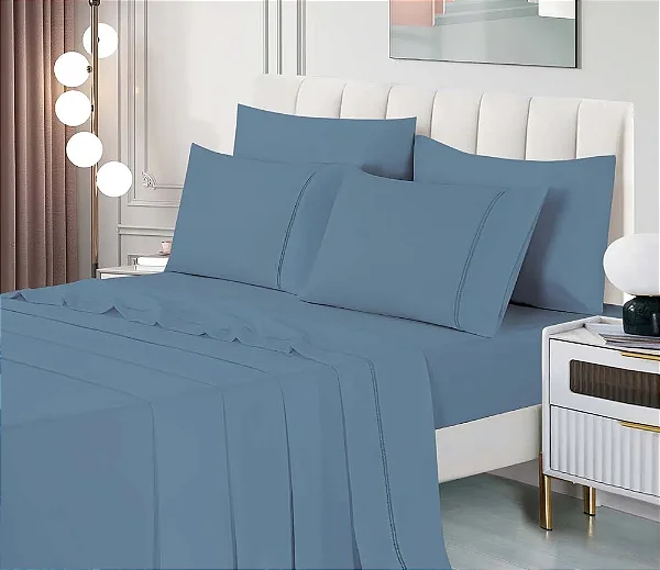 Jogo de Cama Percal Soft Niazitex 300 Fios Glamour Solteiro Azul