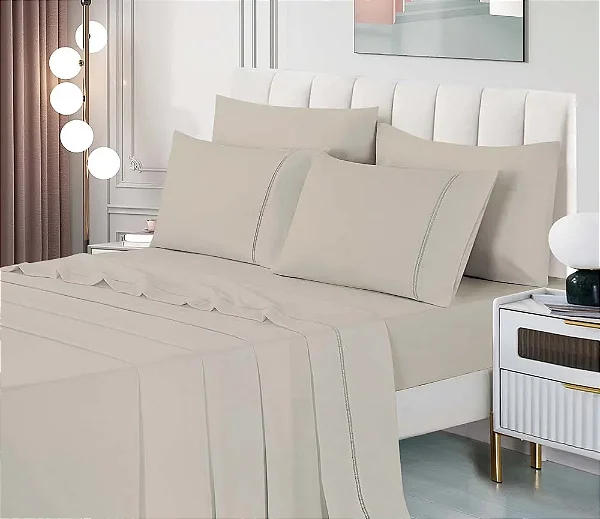 Jogo de Cama Percal Soft Niazitex 300 Fios Glamour Queen Manteiga