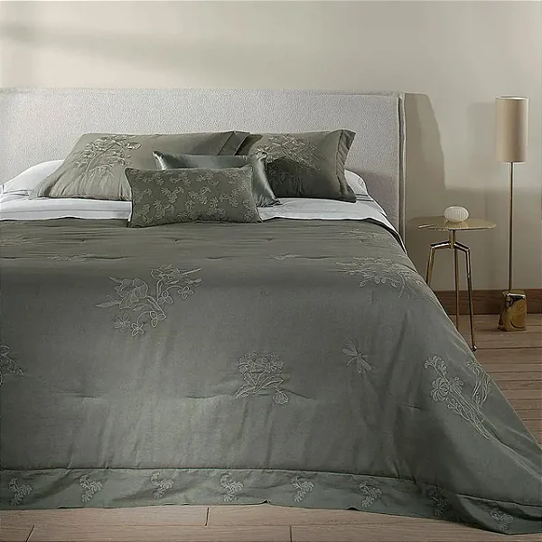 Kit Colcha Buddemeyer Luxus Philippe King Verde Safari Bordado