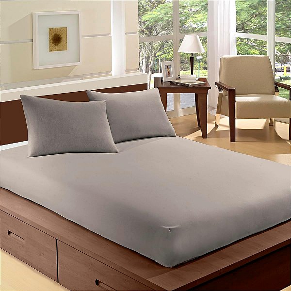 Lençol Camesa Essencial Neo Casal Bege Com Elástico