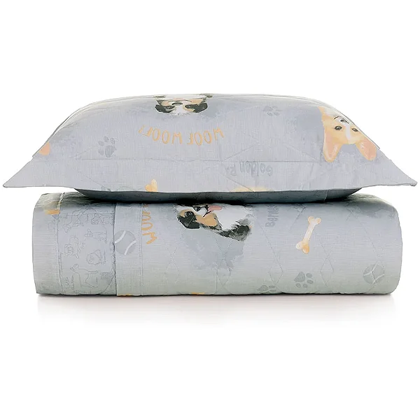 Kit Colcha Karsten Dog Estampado 2pcs Solteiro