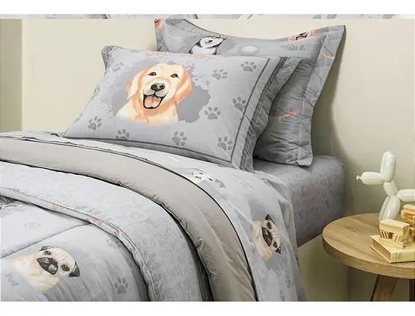 Jogo de Cama Karsten Dog Estampado 3pcs Solteiro
