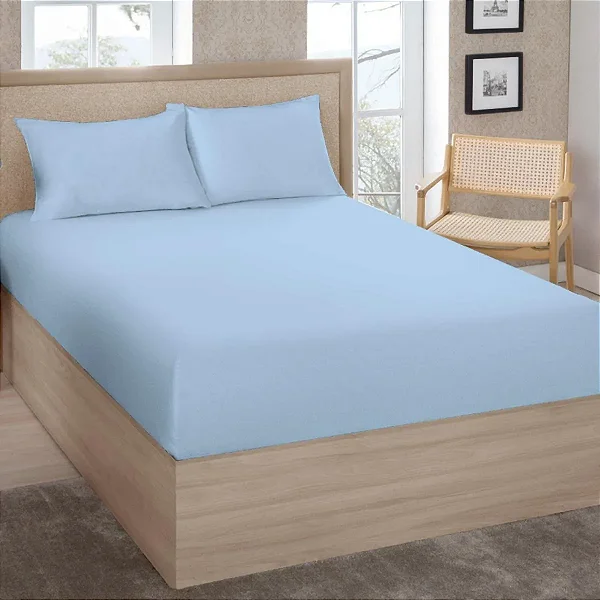 Lençol Estamparia Premium Plus Casal Azul com Elástico