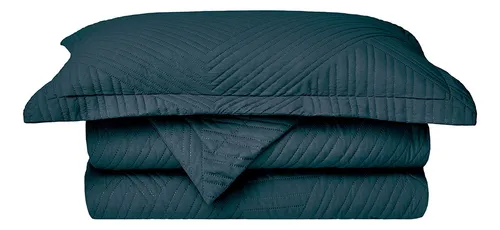 Kit Colcha Camesa Virtuos Solteiro 160x240 Marinho 2 Peças