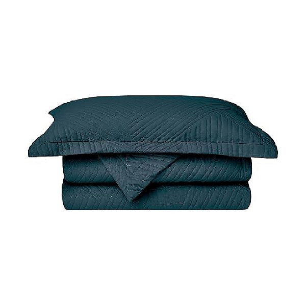 Kit Colcha Camesa Virtous Queen 240x260 Marinho 3 Peças