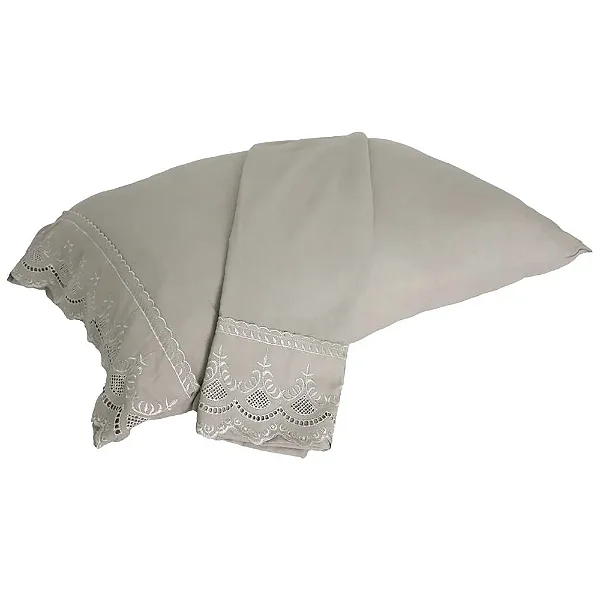 Fronha Niazitex Percal Soft 300 Rendado 2 Peças 50x70 Cinza Claro