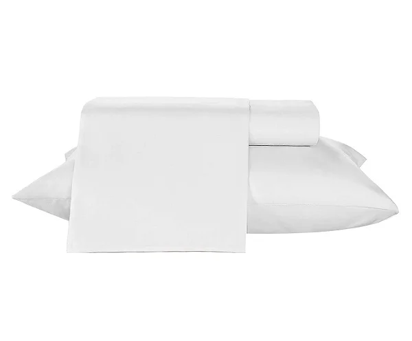 Jogo de Cama Estamparia Premium 150 Fios Solteiro King Branco 3 Peças