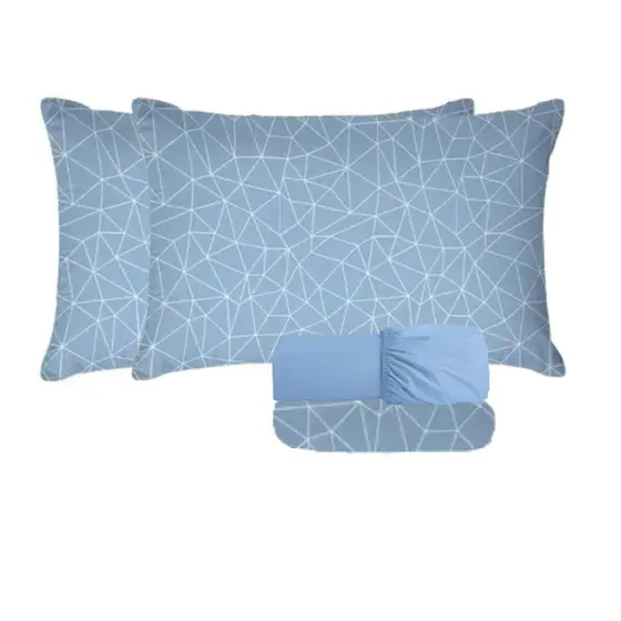 Jogo de Cama Estamparia Premium Plus King 7632 Azul Anil 4 Peças