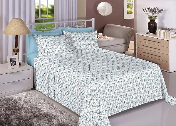Jogo de Cama Estamparia Premium Plus King 7826 Azul 4 Peças