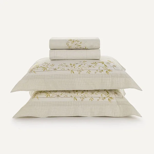 Jogo Cama Karsten Eva Queen 200 Fios 100% Algodão 4Pçs