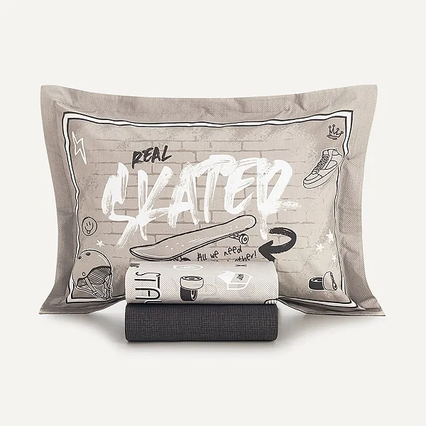 Jogo Cama Karsten Skate Solteiro 200 Fios 100% Algodão 3 Pçs