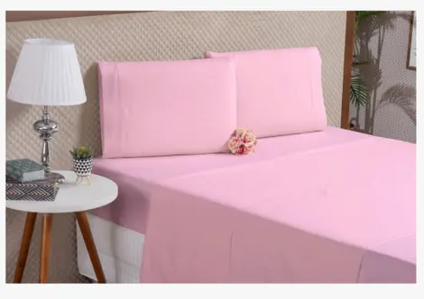 Jogo Cama Estamparia Premium Plus Casal Des 7939 Rosa Claro 100% Algodão 4Peças