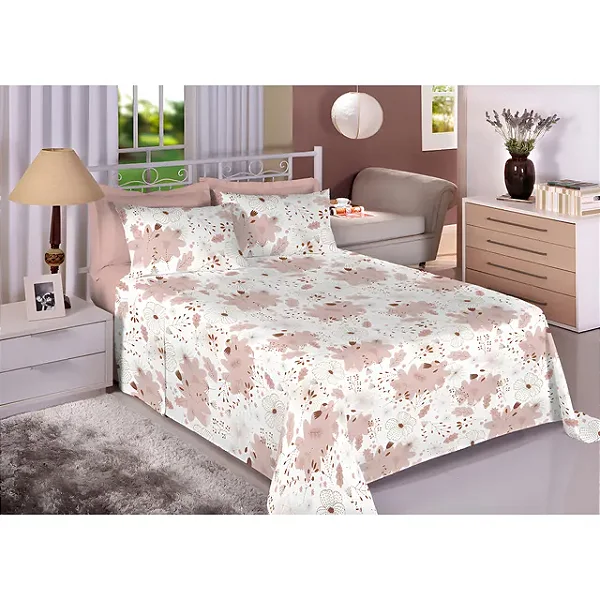 Jogo Cama Estamparia Premium Plus Queen Des 7828 Rosa Antigo 100% Algodão 4 Peças