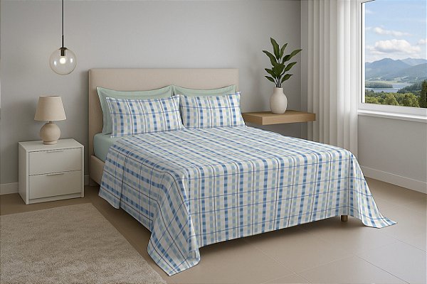 Jogo Cama Estamparia Premium Plus Queen 100% Algodão Des 7750 Menta 4Peças