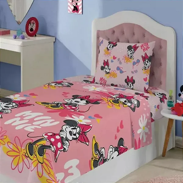 Jogo Cama Lepper Microfibra Estapado 140X220 Solteiro Minnie 2 Peças