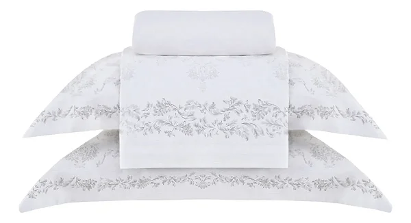 Jogo Cama 4 Peças Buddemeyer Gran Percalle Classic Queen Cinza 200 Fios 100% Algodão