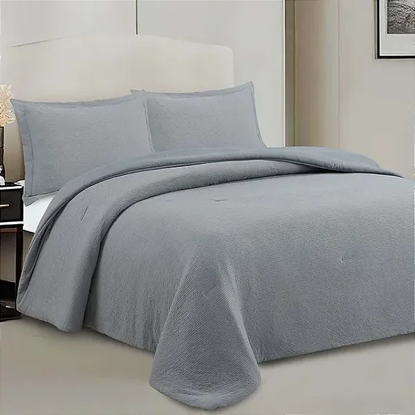 Kit Colcha Camesa Neo Checks Queen 240x260 Cinza 3 Peças