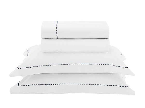 Jogo Cama Neo Bordado Sublime 300 Fios Queen Marinho 4Peças