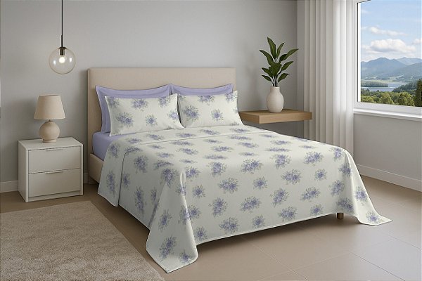 Jogo Cama Premium 150 Fios King Des 7870 Violeta 4 Peças