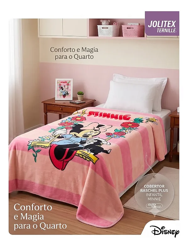 Cobertor Jolitex Raschel Disney minnie 150x200 Ro/Cd