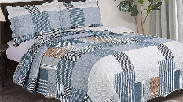 Kit Colcha Camesa Evolution Patchwork King 260x280 Baro 3 Peças