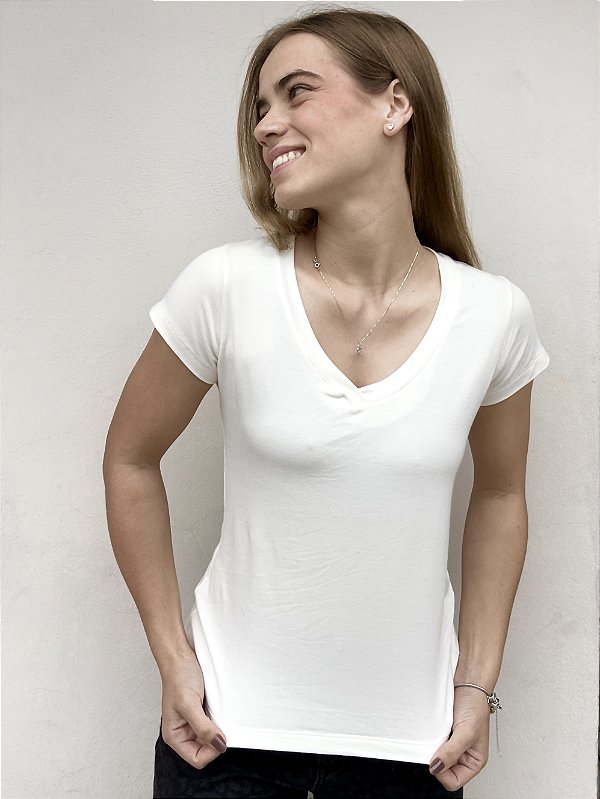 camisa de viscose decote V