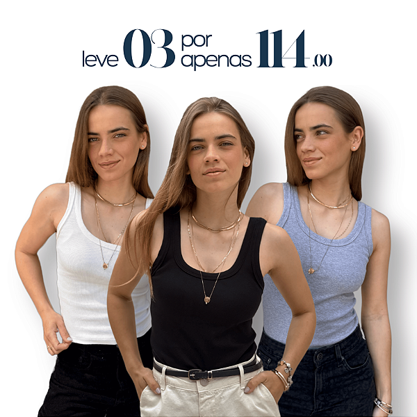 Kit 3 Regatas Caneladas - (Preta, Branca e Cinza)