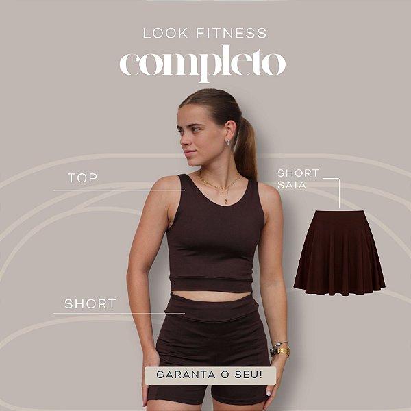 kit 3 peças fitness (1 top, 1 shorts e 1 saia)