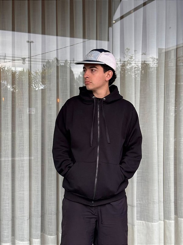 moletom masculinho 3 cabos com ziper - preto