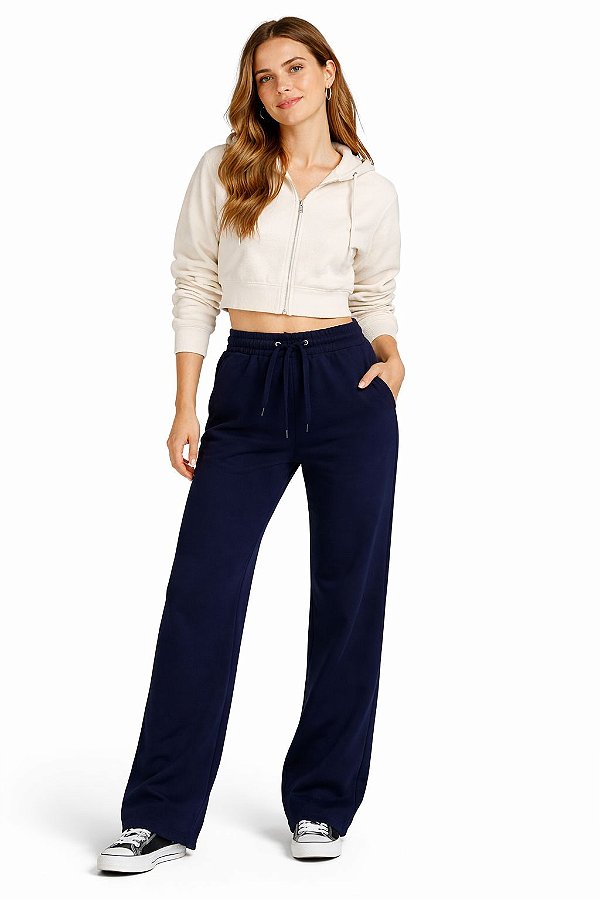 Calça de moletom feminina 3 cabos azul marinho