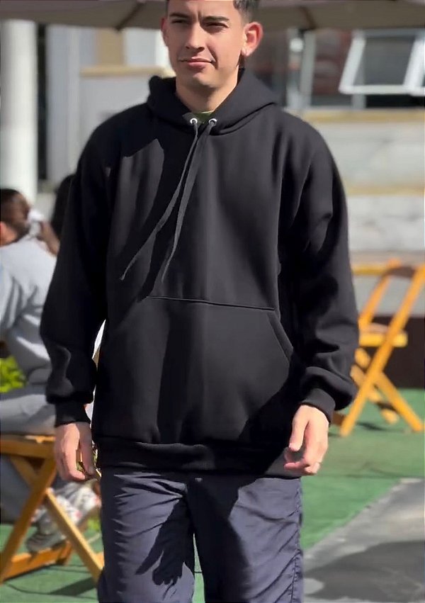 casaco de moletom canguru 3 cabos preto