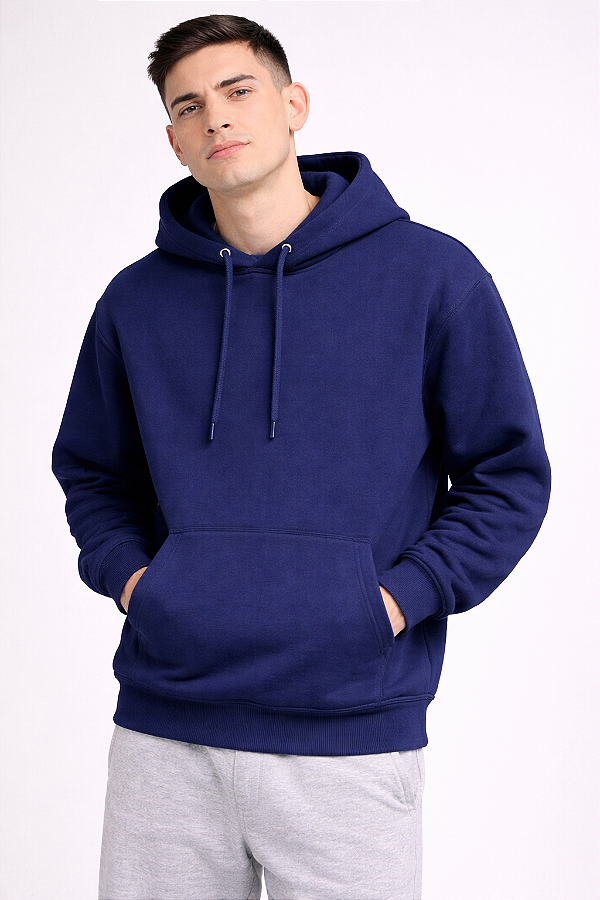 moletom canguru com capuz 3 cabos azul marinho