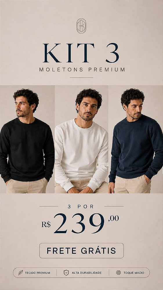 KIT 3 BLUSAS DE MOLETOM PREMIUM MASCULINO 3 CABOS