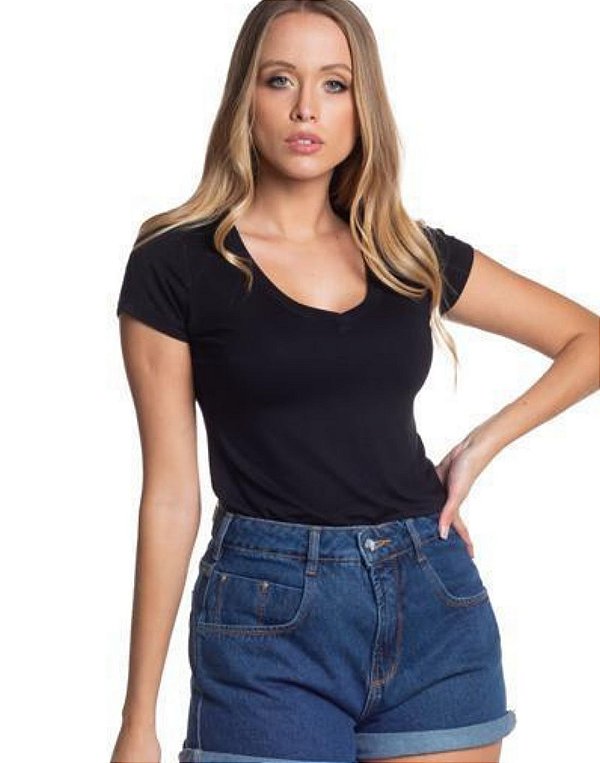 BLUSA DECOTE V EM VISCOSE - PRETA