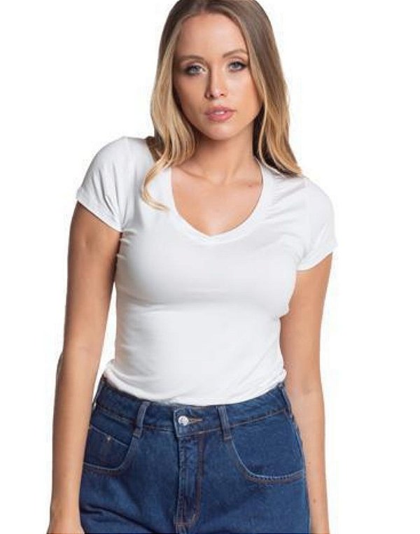 blusa tech modal decote V cor branca