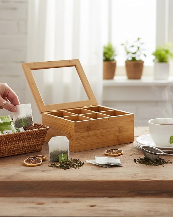 CAIXA PARA CHÁ E ESPECIARIAS DE BAMBU