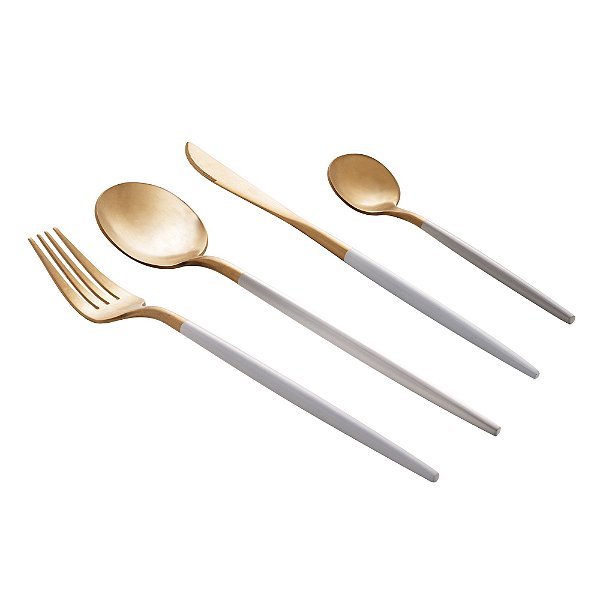 FAQUEIRO 24 PEÇAS AÇO INOX KYOTO DOURADO/BRANCO