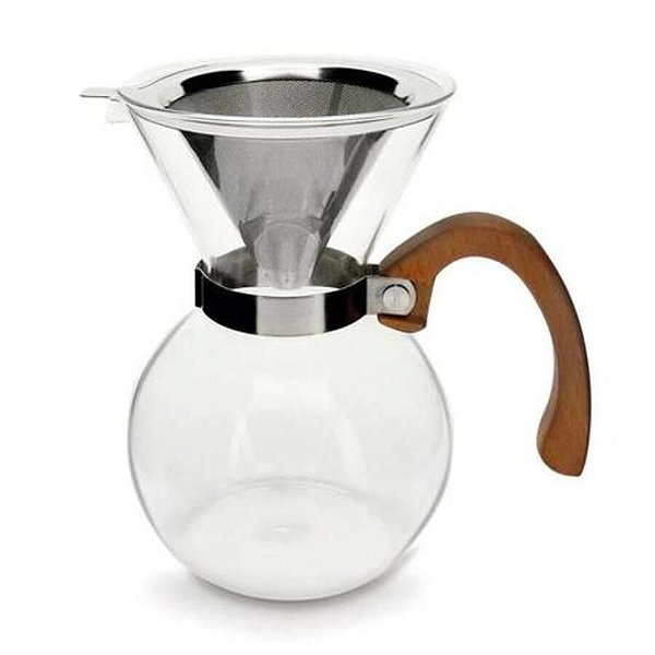 CAFETEIRA PASSADOR DE CAFÉ DE VIDRO COM ALÇA MADEIRA