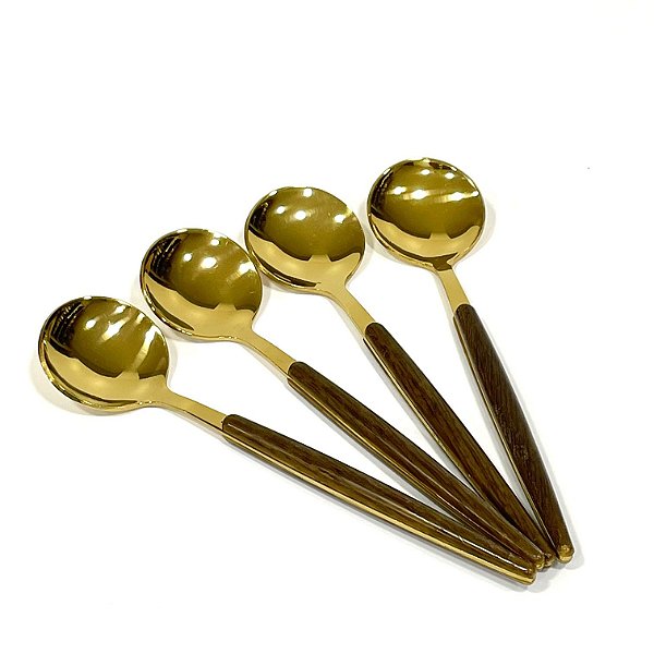 CONJUNTO 6 COLHERES PARA SOBREMESA AÇO INOX ORGANIC DOURADO