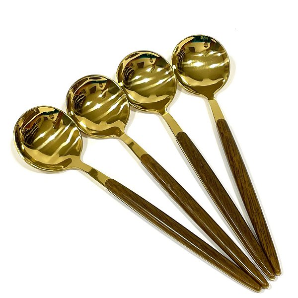 CONJUNTO 6 COLHERES AÇO INOX PARA MESA ORGANIC DOURADO